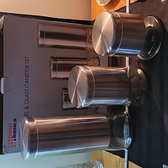 NWT 3 piece glass and stainless steel container set 3 sizes screw tops homebasic - Picture 8 of 13